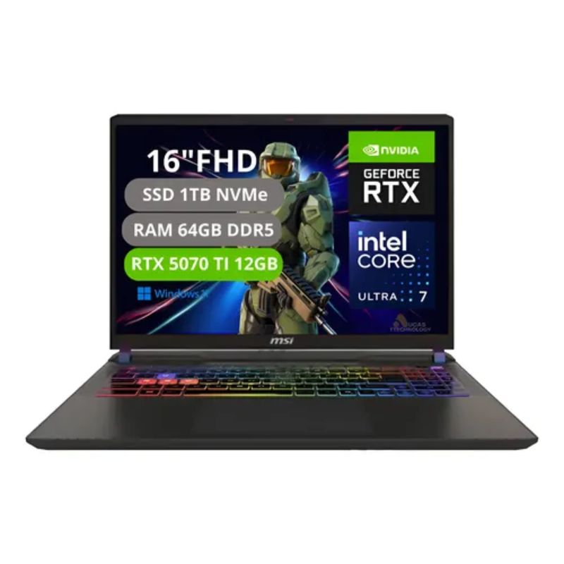 MSI - PORTATIL MSI VECTOR 16 HX AI INTEL CORE ULTRA 7 255HX RAM 64GB SSD 1TB RTX 5070Ti 12GB