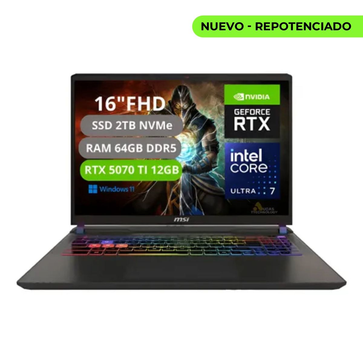 MSI - PORTATIL MSI VECTOR 16 HX AI INTEL CORE ULTRA 7 255HX RAM 64GB SSD 2TB RTX 5070Ti 12GB