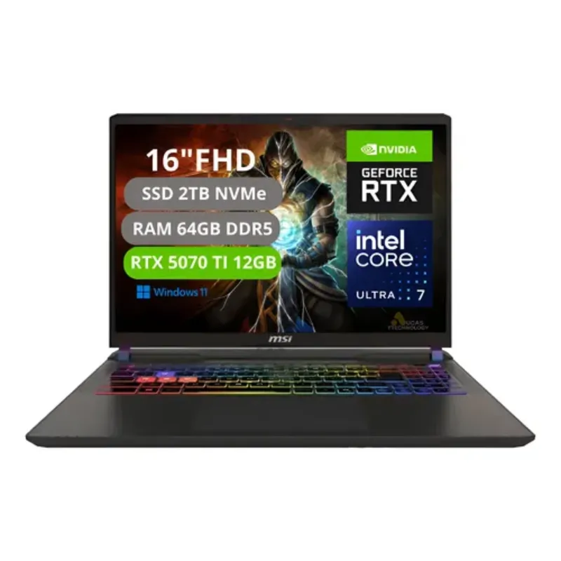 MSI - PORTATIL MSI VECTOR 16 HX AI INTEL CORE ULTRA 7 255HX RAM 64GB SSD 2TB RTX 5070Ti 12GB