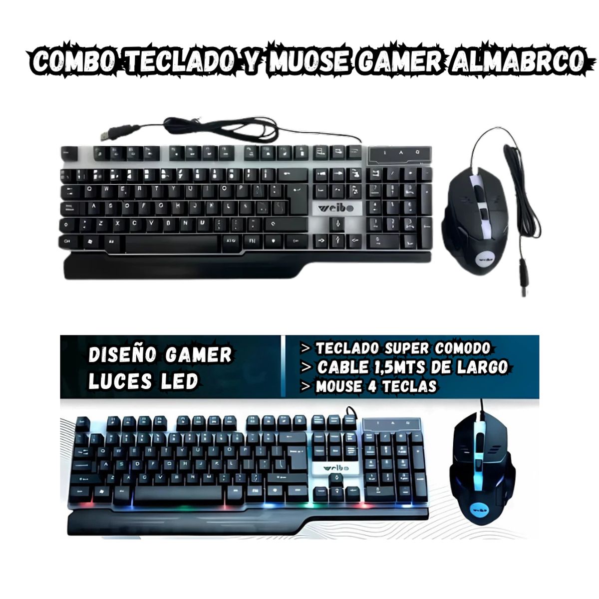 GENERICO - Combo Teclado y Mouse Gamer Rgb Alambrico Weibo 550