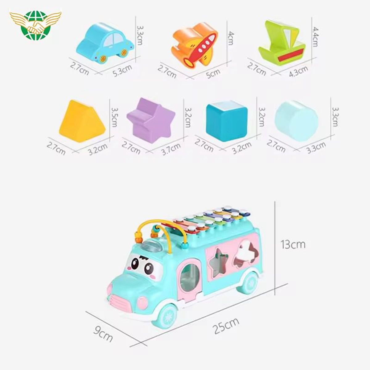 GENERICO - Juguete Bus Didáctico Encajable con Figuras + Xilófono Menta