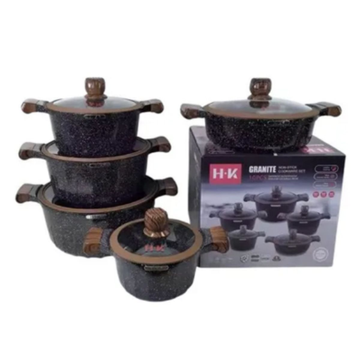 HOFFMANN - JUEGO DE OLLAS ANTIADERENTE EN GRANITO 10 PIEZAS