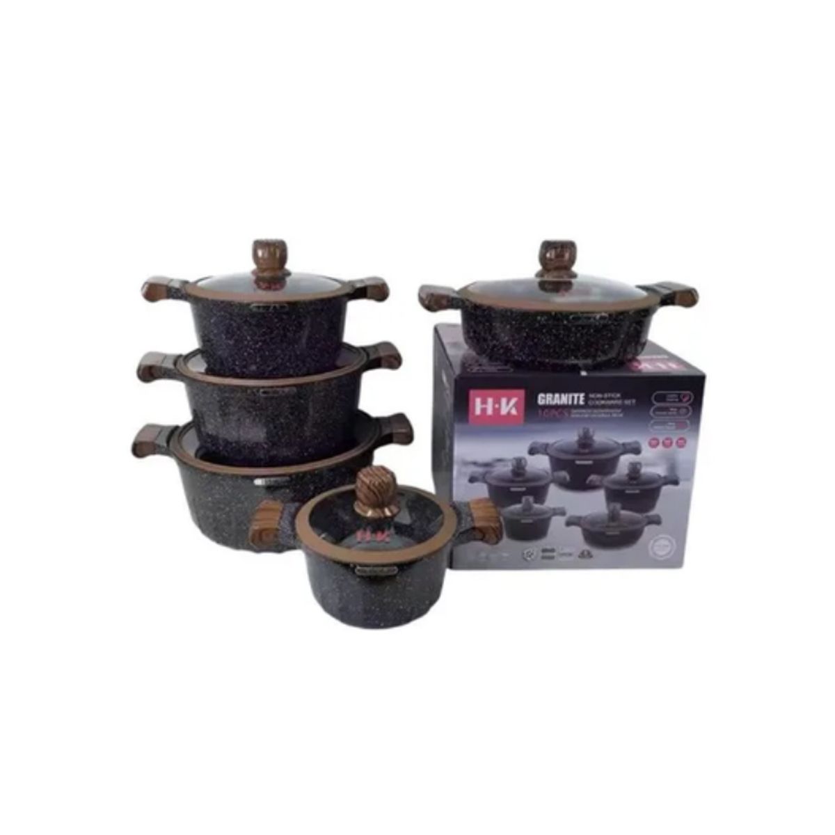 HOFFMANN - JUEGO DE OLLAS ANTIADERENTE EN GRANITO 10 PIEZAS