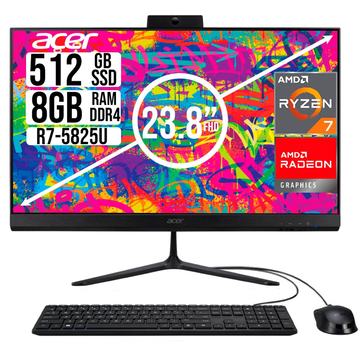 ACER - TODO EN UNO ACER AMD RYZEN 7 5825U SSD 512GB RAM 8GB 23,8 FHD