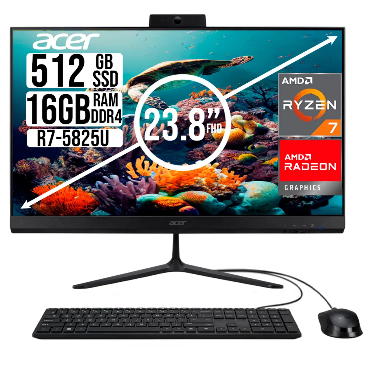 ACER - TODO EN UNO ACER AMD RYZEN 7 5825U SSD  512GB RAM 16GB 23,8 FHD