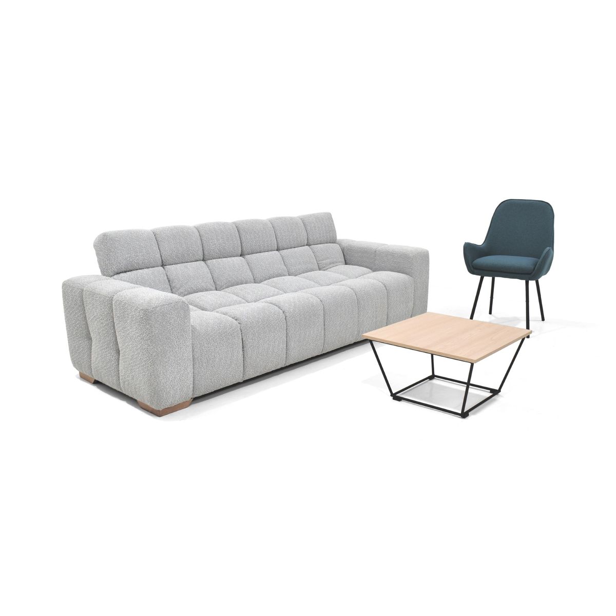 VENECIA - Sala con Sofa Cama Miami y Poltrona + Mesa Leeds Plata Petroleo