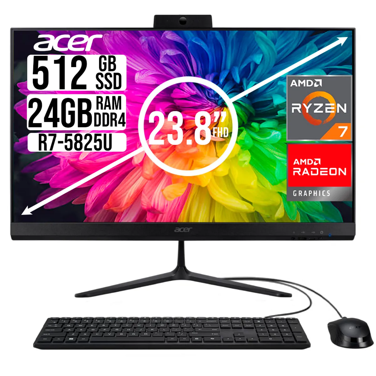 ACER - TODO EN UNO ACER AMD RYZEN 7 5825U SSD  512GB RAM 24GB 23,8 FHD