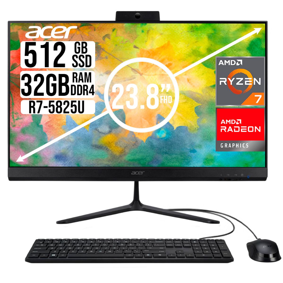 ACER - TODO EN UNO ACER AMD RYZEN 7 5825U SSD  512GB RAM 32GB 23,8 FHD