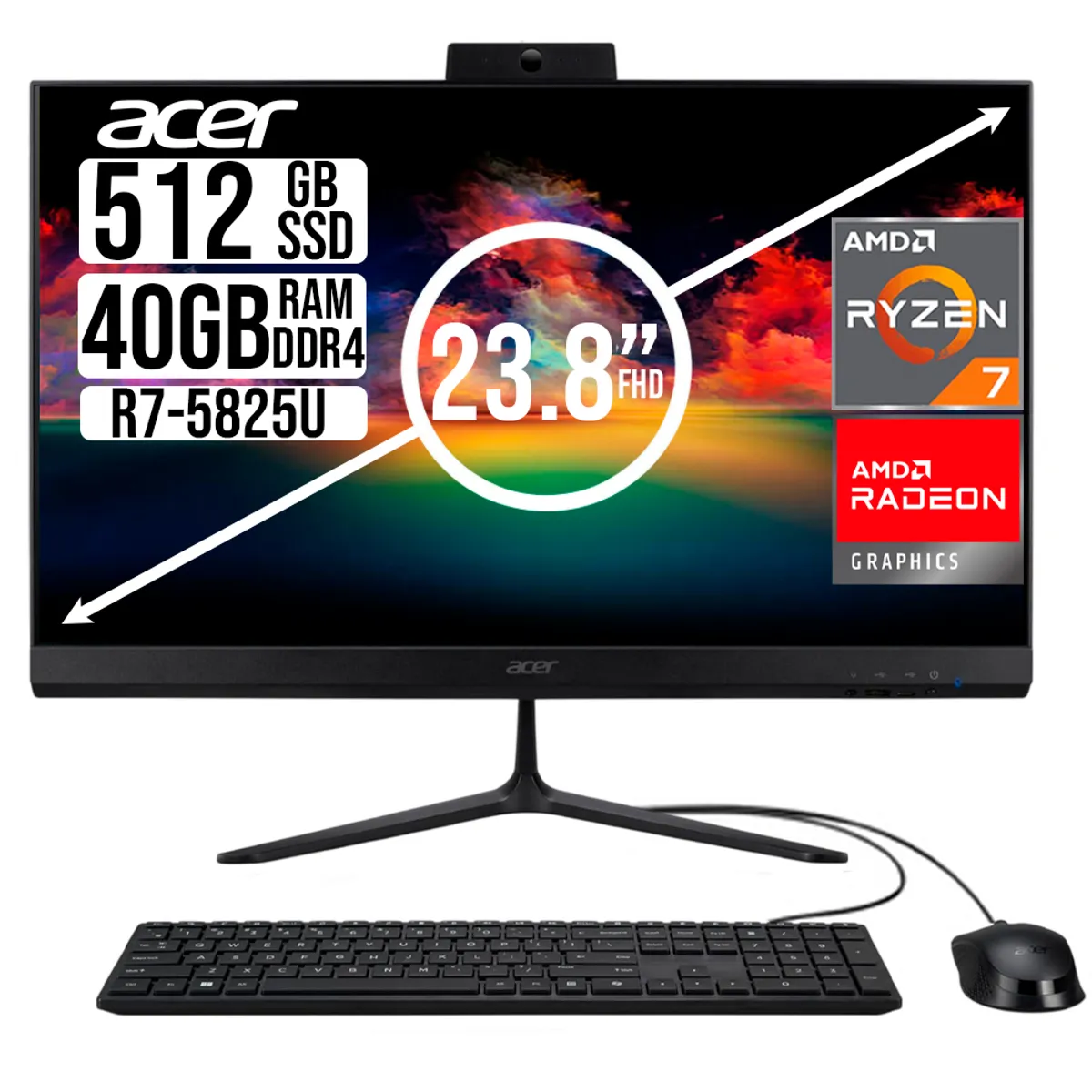 ACER - TODO EN UNO ACER AMD RYZEN 7 5825U SSD  512GB RAM 40GB 23,8 FHD