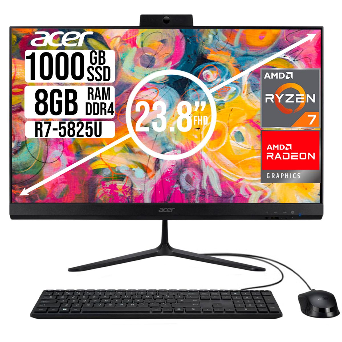 ACER - TODO EN UNO ACER AMD RYZEN 7 5825U SSD 1TB RAM 8GB 23,8 FHD