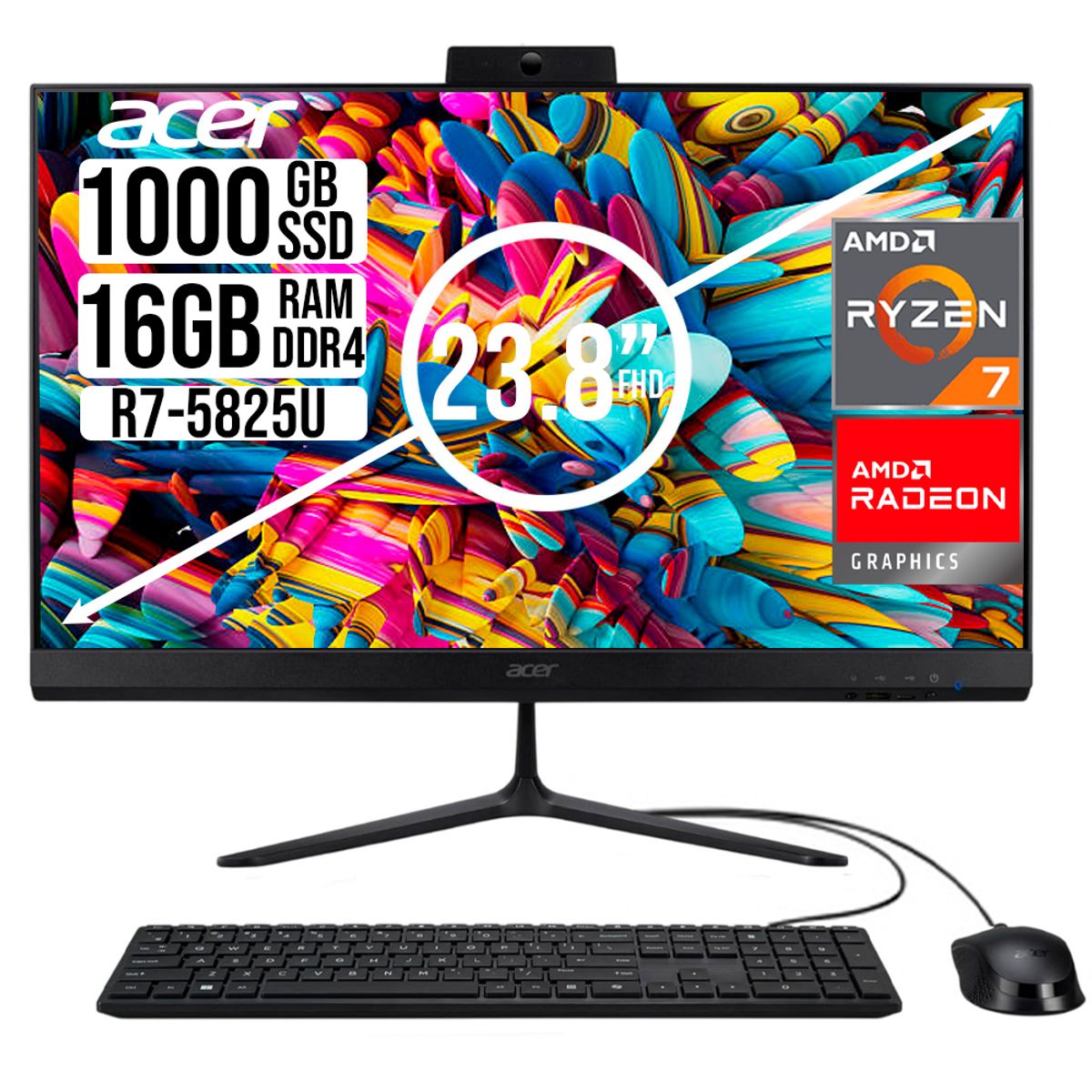 ACER - TODO EN UNO ACER AMD RYZEN 7 5825U SSD 1TB RAM 16GB 23,8 FHD