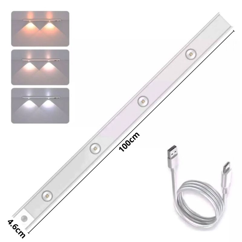 TECNOHOGAR JS - Lámpara Led Sensor Barra Luz Recargable 100cm 3 Tonos Luces