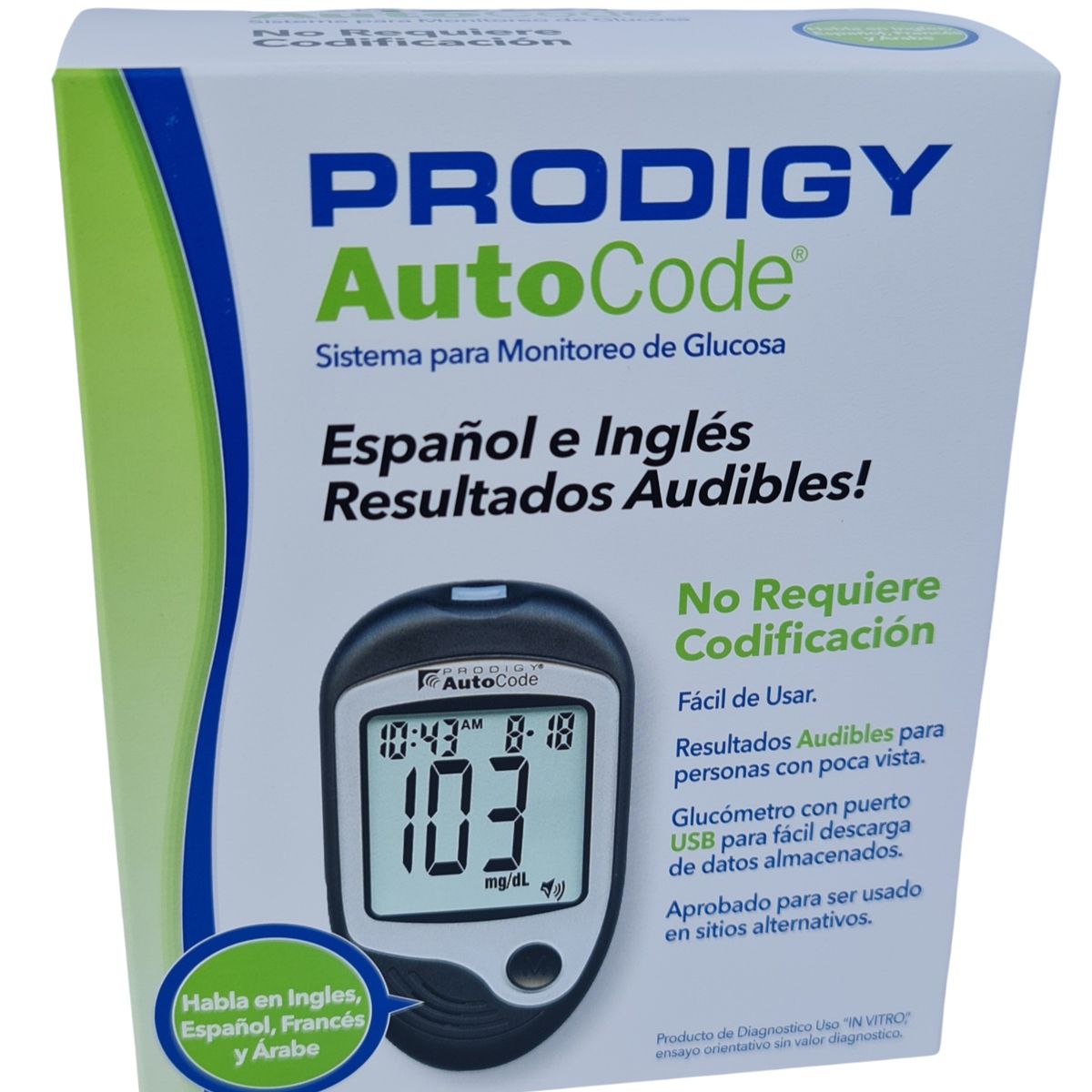 PRODIGY - KIT DE GLOCOMETRO PRODIGY CO 10 TIRAS 10 LANCETAS