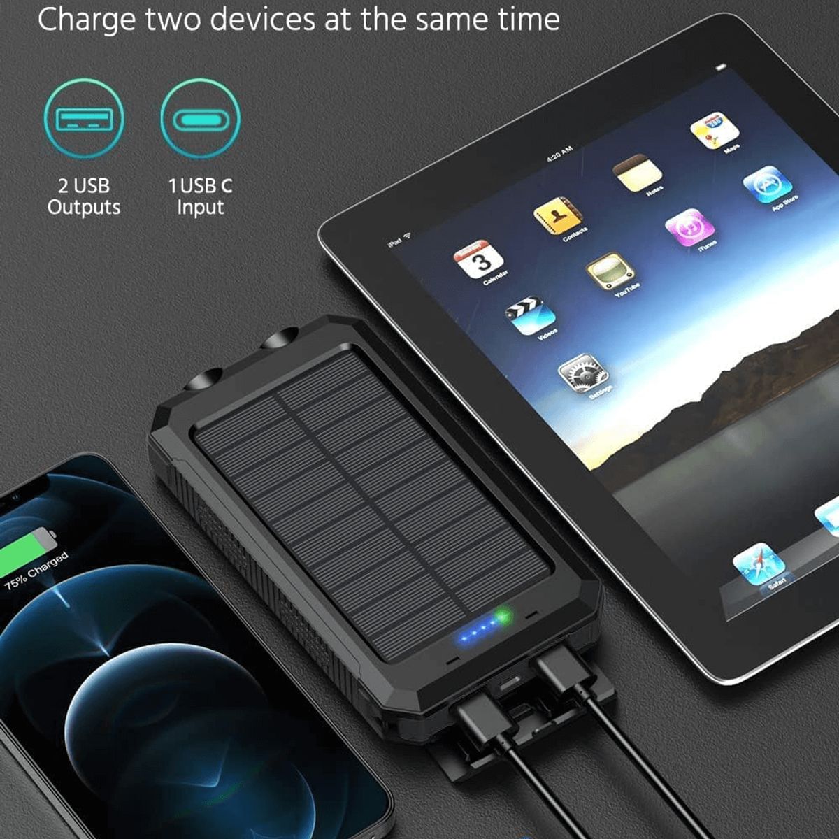 COLME TECHNOLOGY HOME - Power Bank Solar 20000mah Cargador Portátil Luz 2usb Brujula