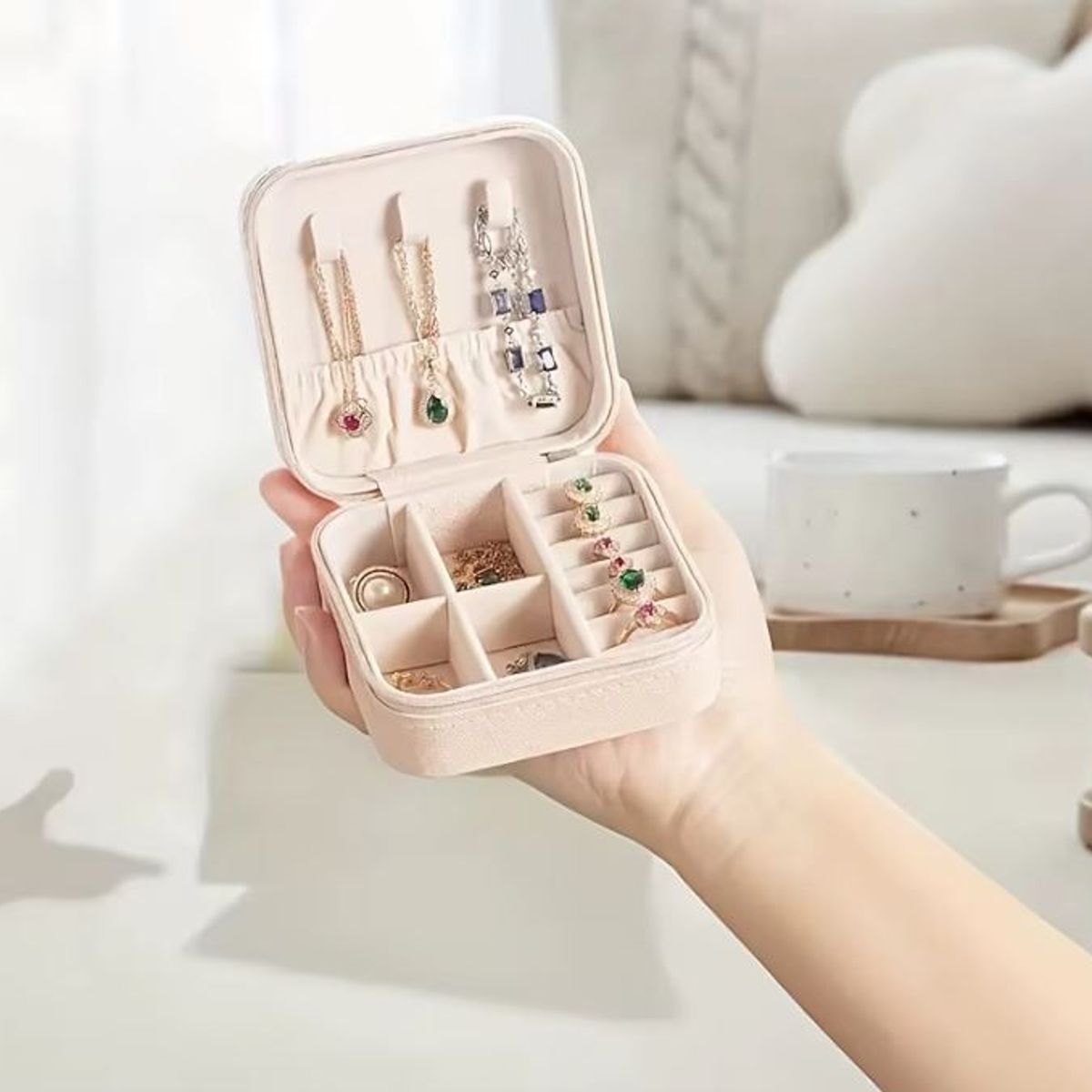 GENERICO - Joyero Portátil Cuero Organizador de Anillos Collares y Aretes Negro