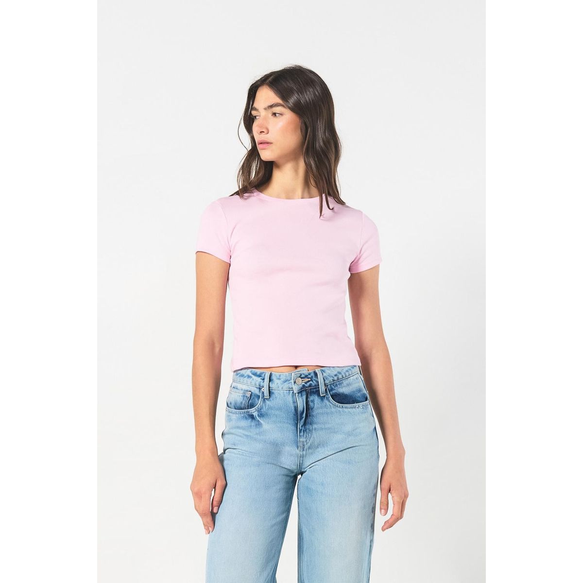 KOAJ - KOAJ Camiseta manga corta unicolor en rib, silueta ajustada. Mujer