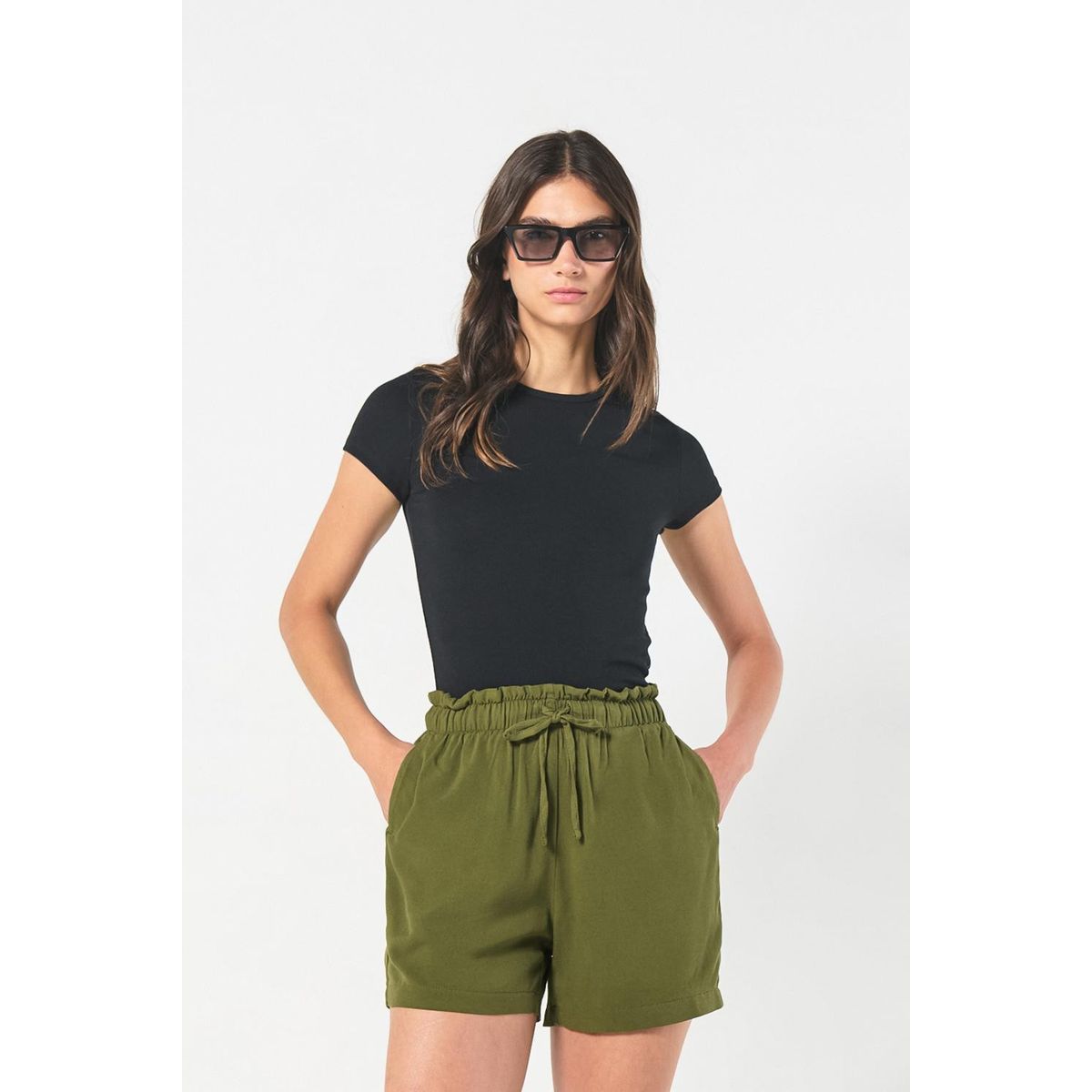 KOAJ - KOAJ Camiseta ceñida unicolor en rib con manga corta Mujer