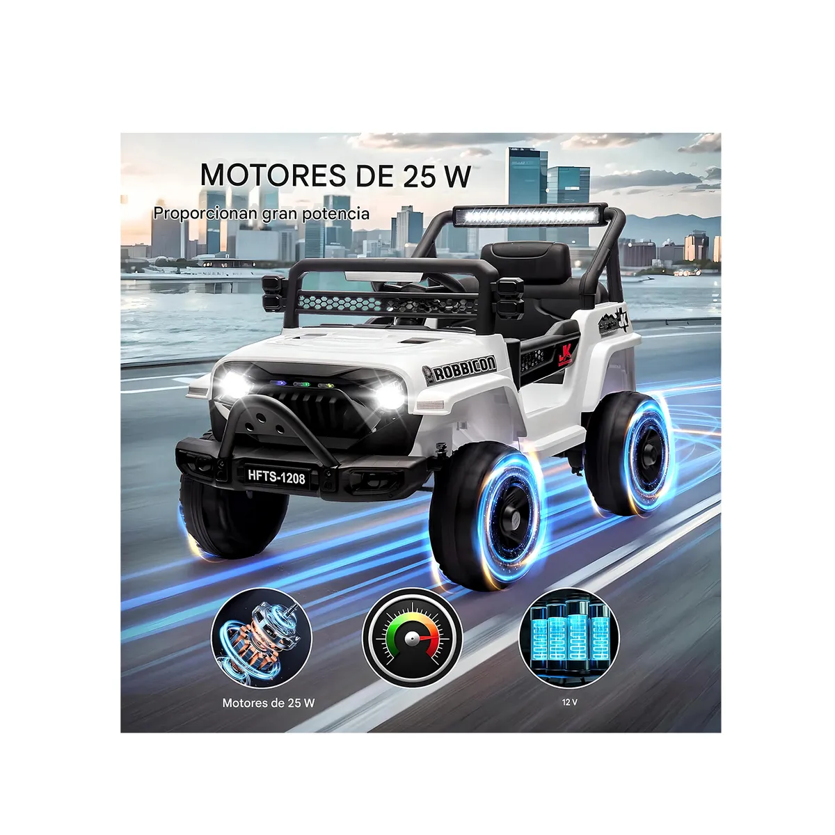 BEBESUNITA - Carro Moto Electricos 4x4 Llanta Caucho 12v Control - Blanco