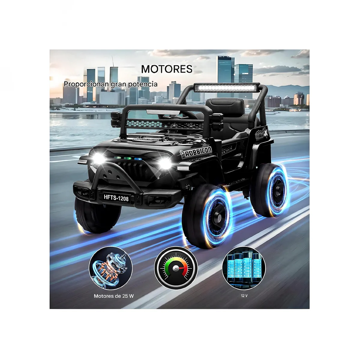 BEBESUNITA - Carro Moto Electricos 4x4 Llanta Caucho 12v Control - Negro