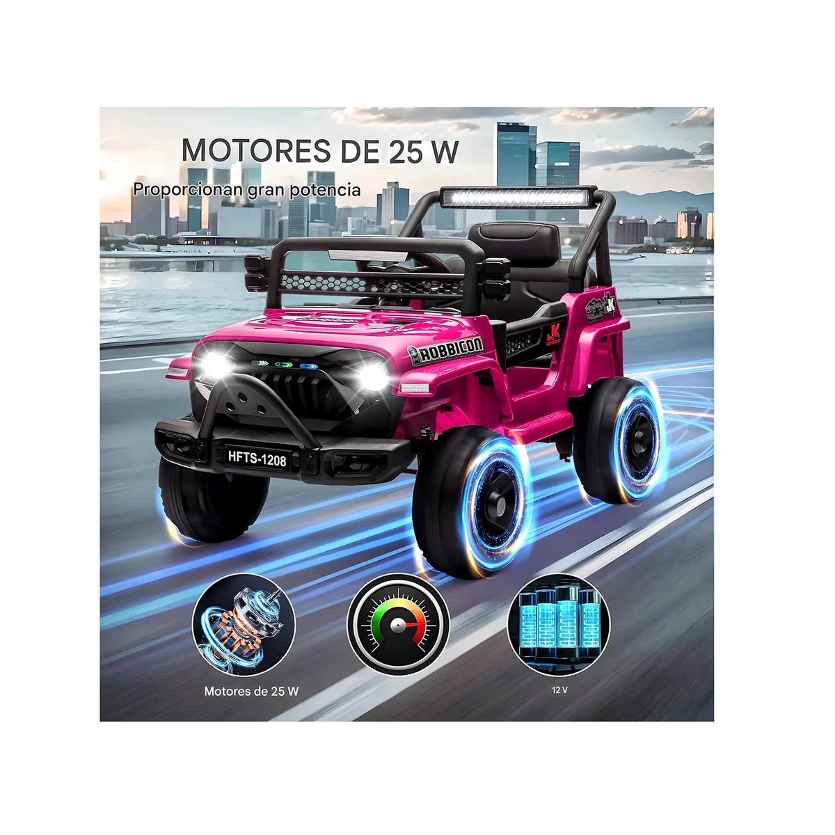 BEBESUNITA - Carro Moto Electricos 4x4 Llanta Caucho 12v Control - Fucsia