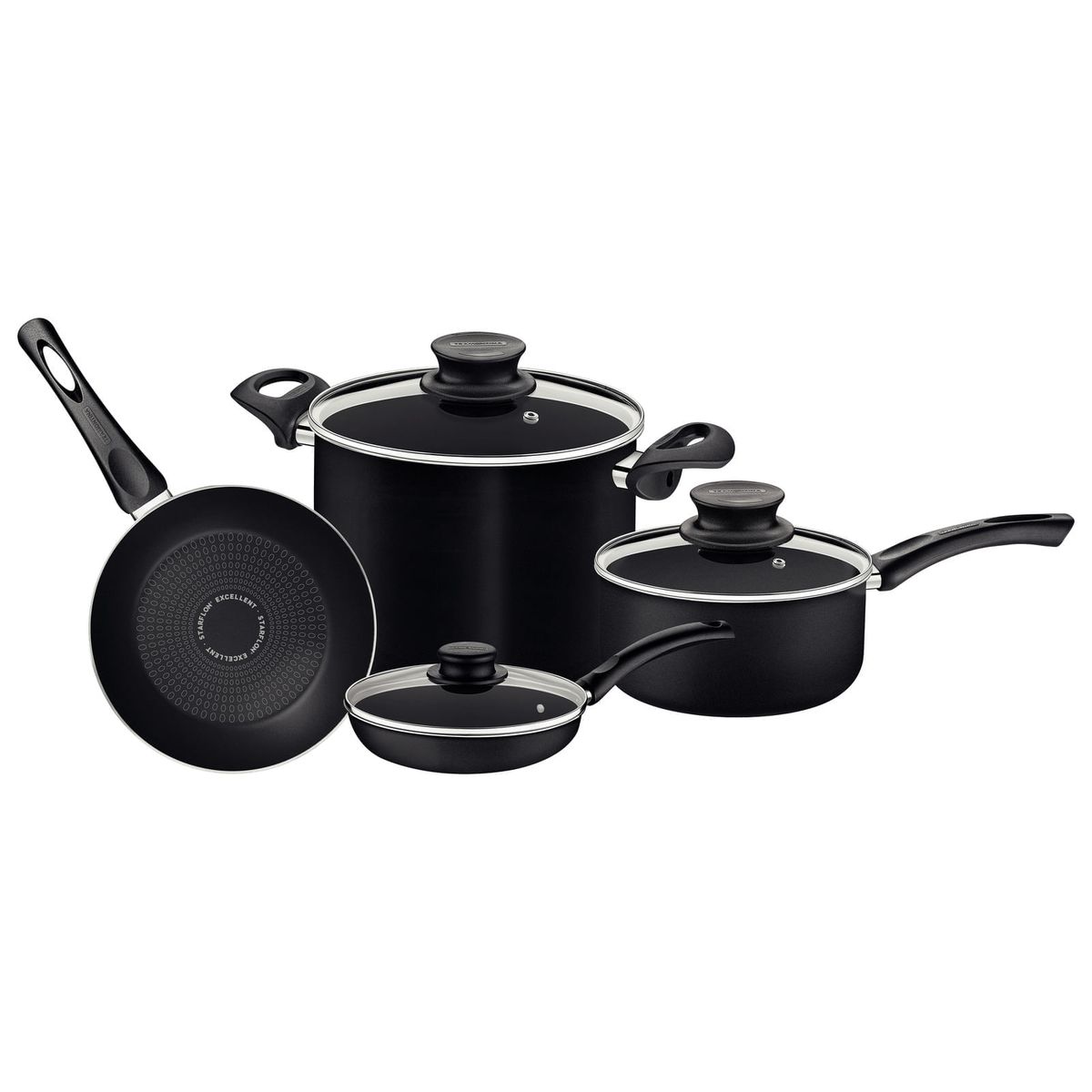 TRAMONTINA - Batería de Cocina Tramontina Paris+ en Aluminio con Revestimiento Interno y Externo de Antiadherente Starflon Excellent Negro 07 Piezas