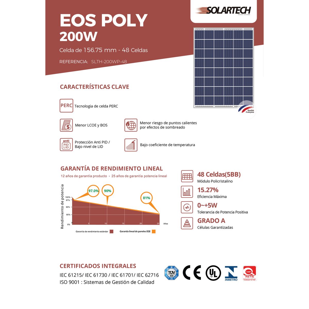 GENERICO - Panel Solar 200W marca Solartech