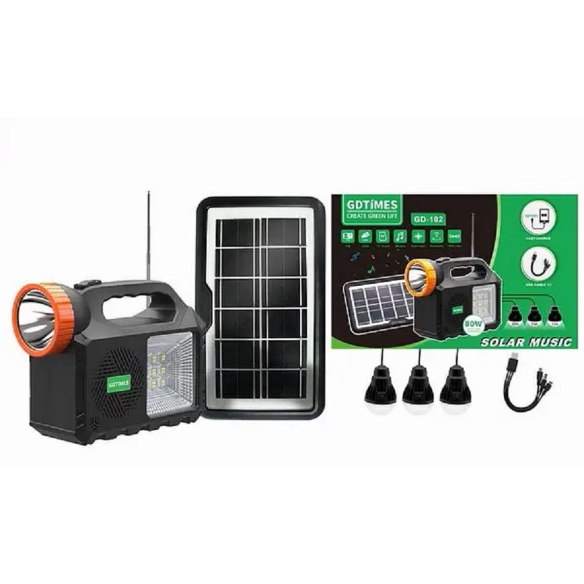 HOME - Kit Panel solar con Baterias y 3 Bombillos de 3w USB  FM