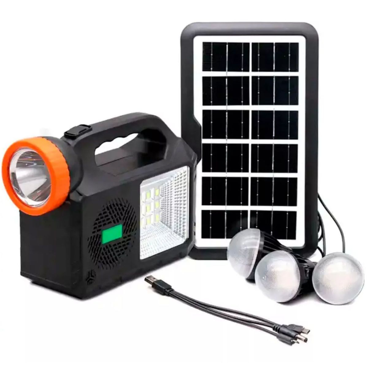 HOME - Kit Panel solar con Baterias y 3 Bombillos de 3w USB  FM