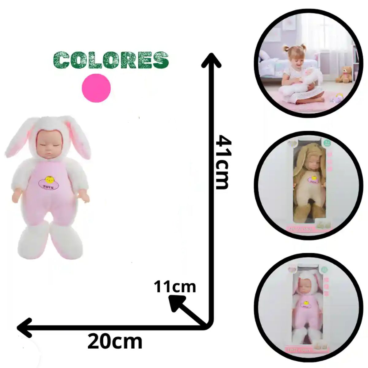 GENERICO - BEBE CON DISFRAZ DE CONEJITO JUGUETE PARA NIÑAS +1 AÑO