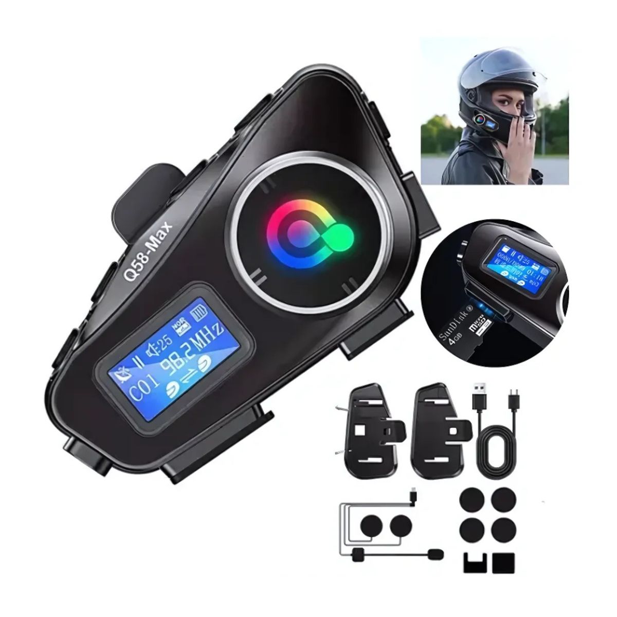 GENERICO - Intercomunicador Q58-max Bluetooth Casco Moto Fm Música 25hr