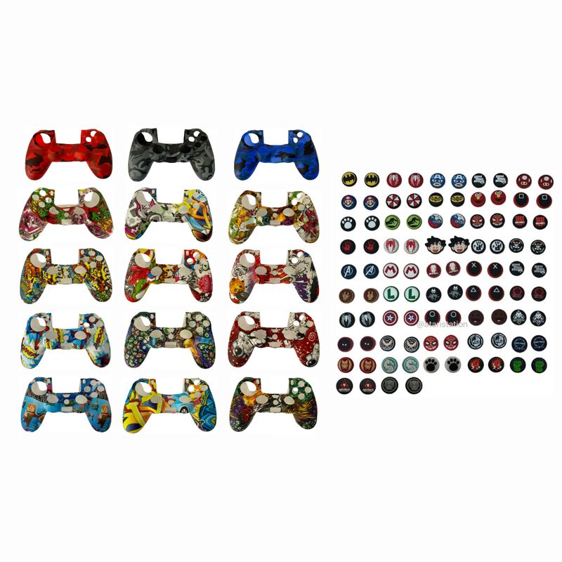 GENERICO - Funda En Silicona De Diseño + 2 Grips Para Control Ps4
