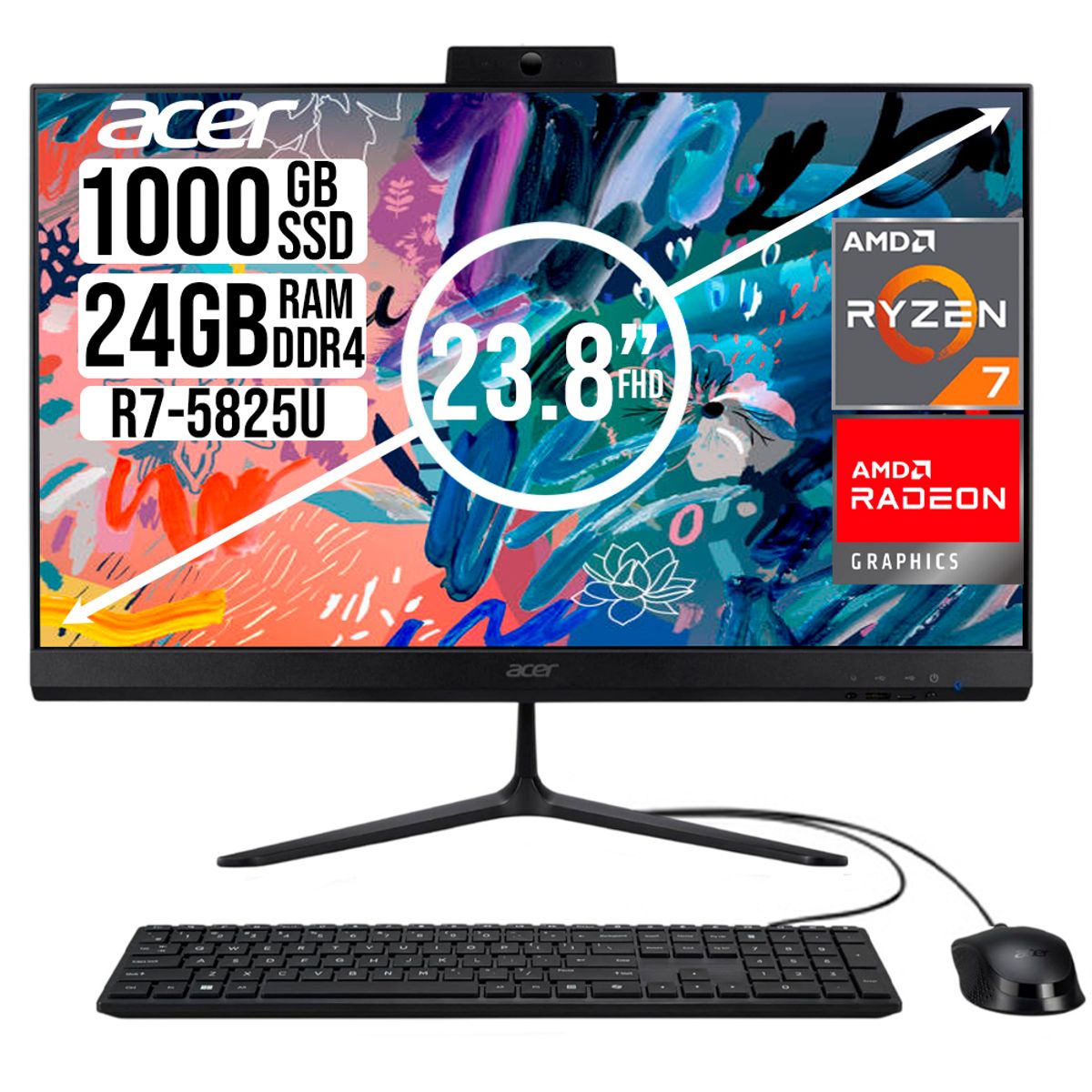 ACER - TODO EN UNO ACER AMD RYZEN 7 5825U SSD 1TB RAM 24GB 23,8 FHD