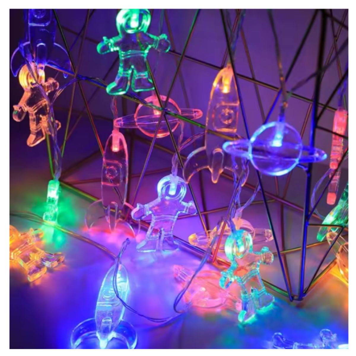 GENERICO - Guirnalda Luces LED Espaciales Astronauta y Cohete Decoración Infantil