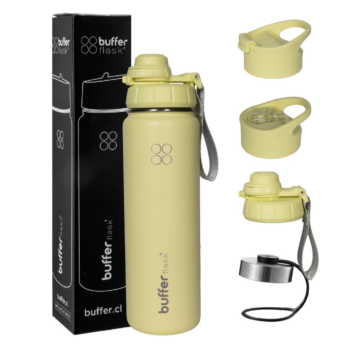 BUFFER FLASK - Termo Botella Agua Termica Inoxidable Buffer+Tapas - Amarillo