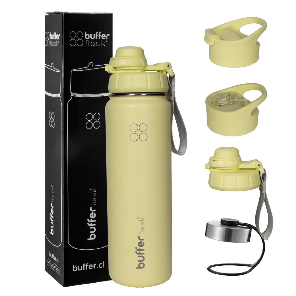 BUFFER FLASK - Termo Botella Agua Termica Inoxidable Buffer+Tapas - Amarillo