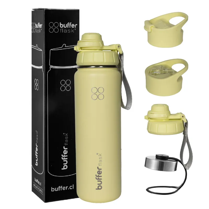 BUFFER FLASK - Termo Botella Agua Termica Inoxidable Buffer+Tapas - Amarillo