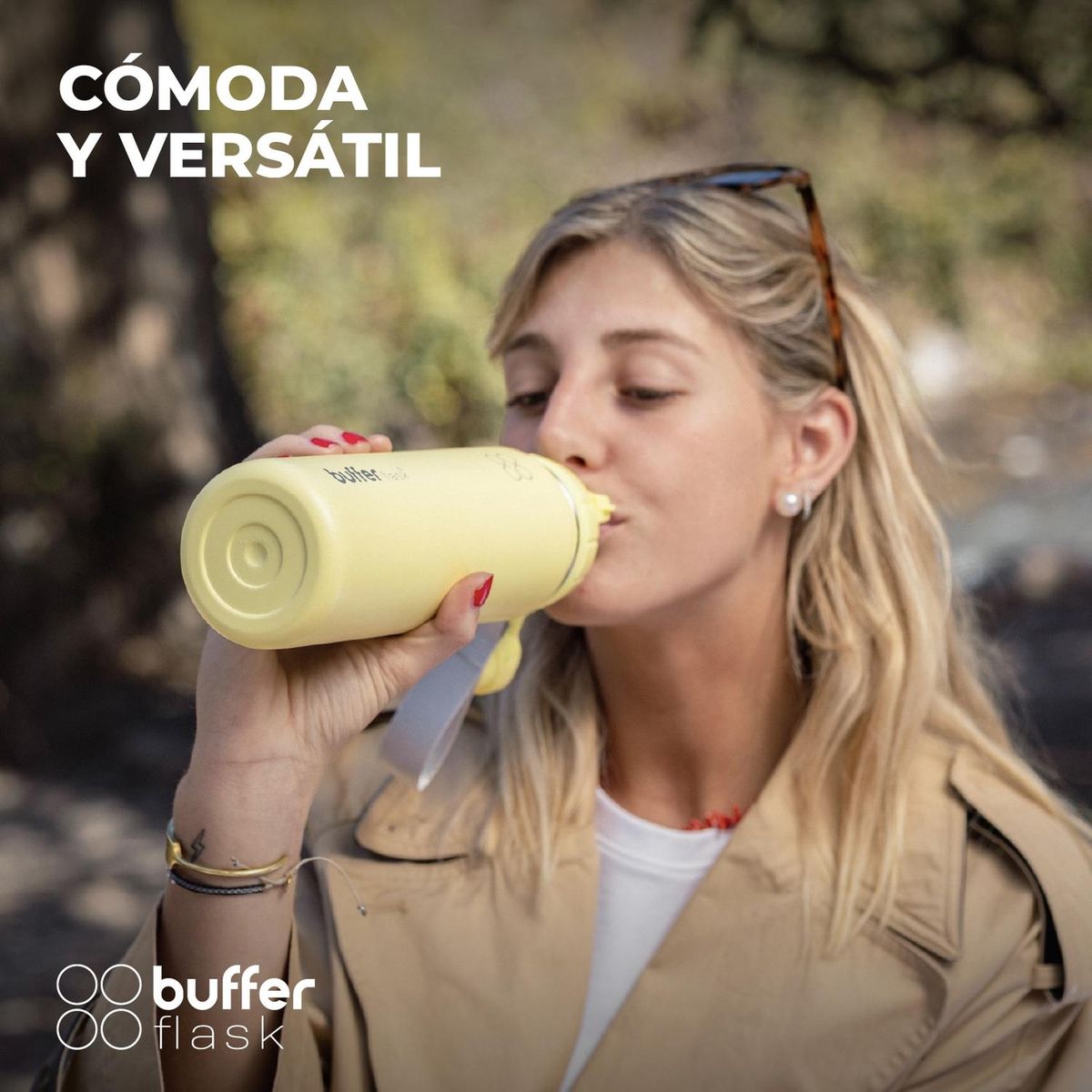 BUFFER FLASK - Termo Botella Agua Termica Inoxidable Buffer+Tapas - Amarillo