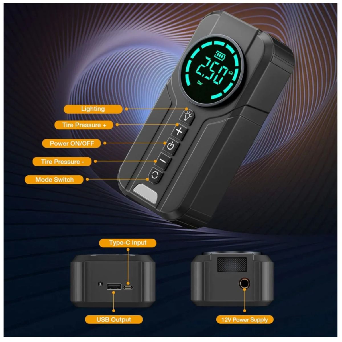COLME TECHNOLOGY HOME - Arrancador Iniciador De Batería Portátil Compresor Aire 12v