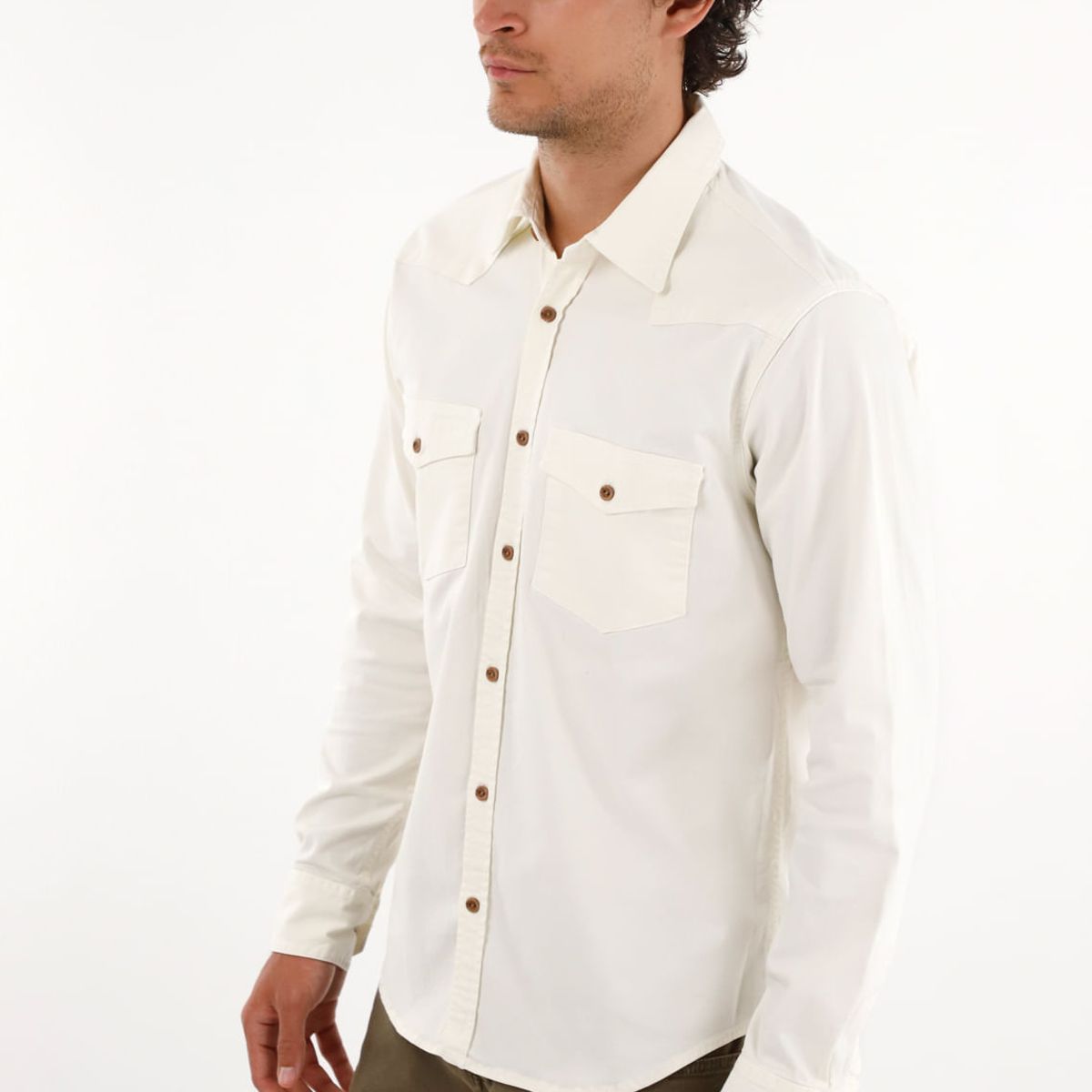TENNIS - Camisa en dril con bolsillos crudo para hombre