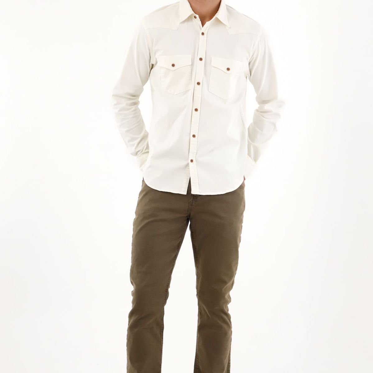 TENNIS - Camisa en dril con bolsillos crudo para hombre