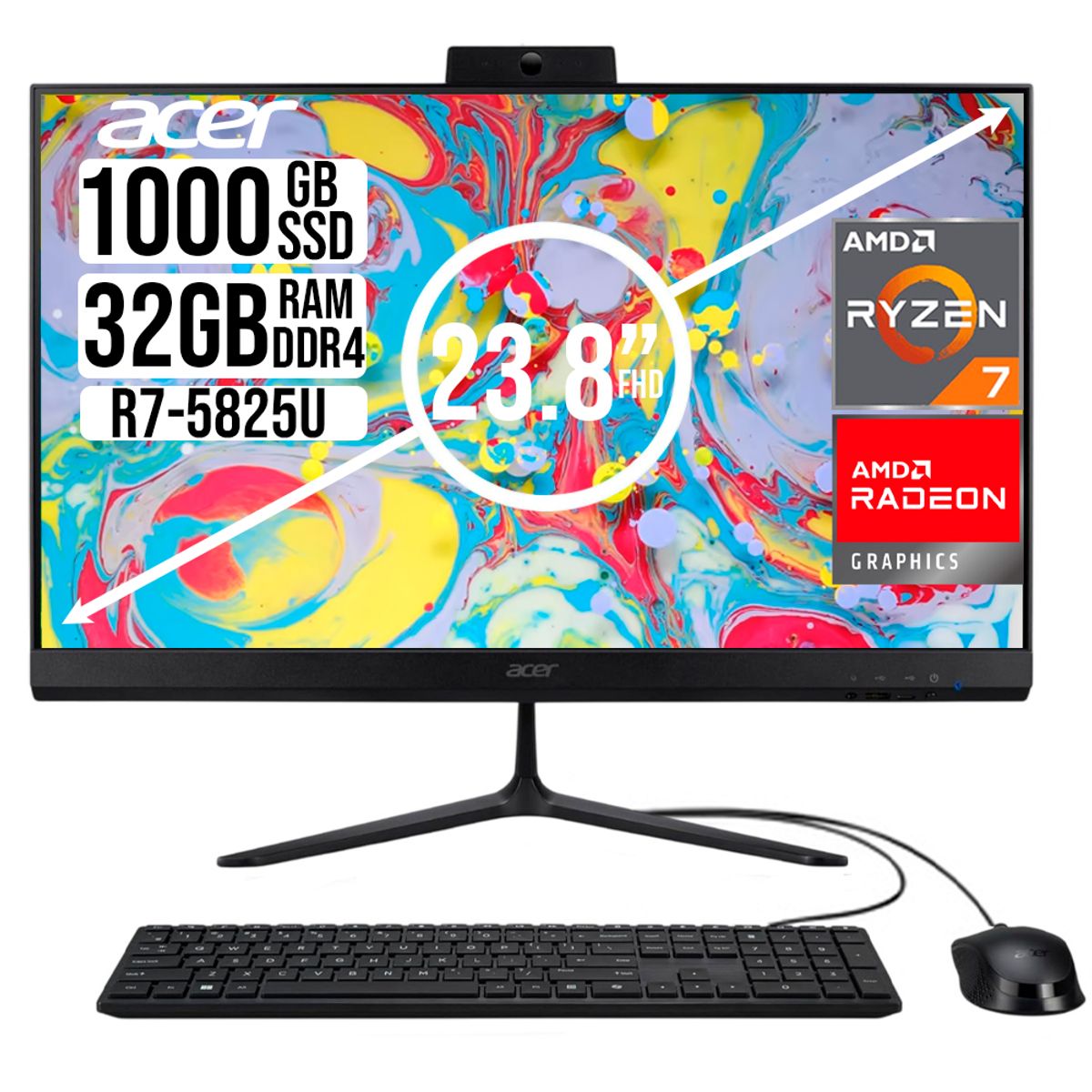 ACER - TODO EN UNO ACER AMD RYZEN 7 5825U SSD 1TB RAM 32GB 23,8 FHD