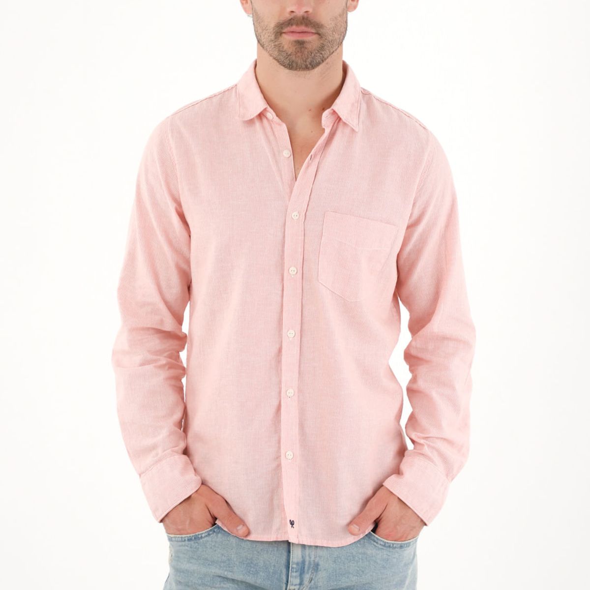 TENNIS - Camisa manga larga preteñida rosada para hombre