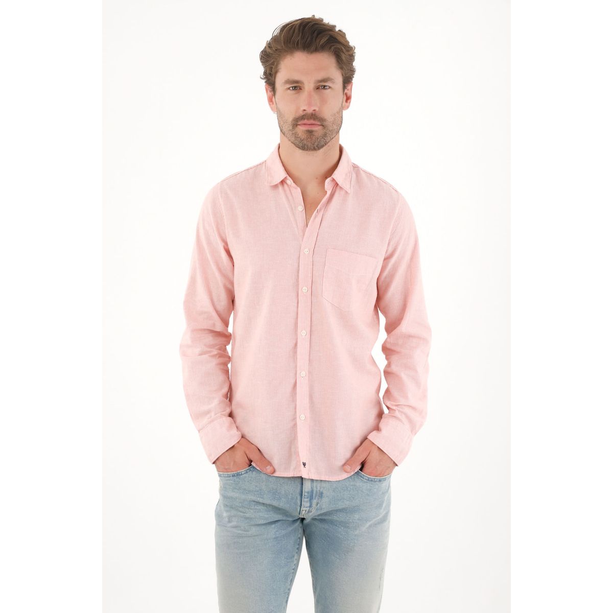 TENNIS - Camisa manga larga preteñida rosada para hombre