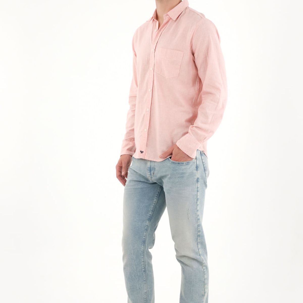 TENNIS - Camisa manga larga preteñida rosada para hombre