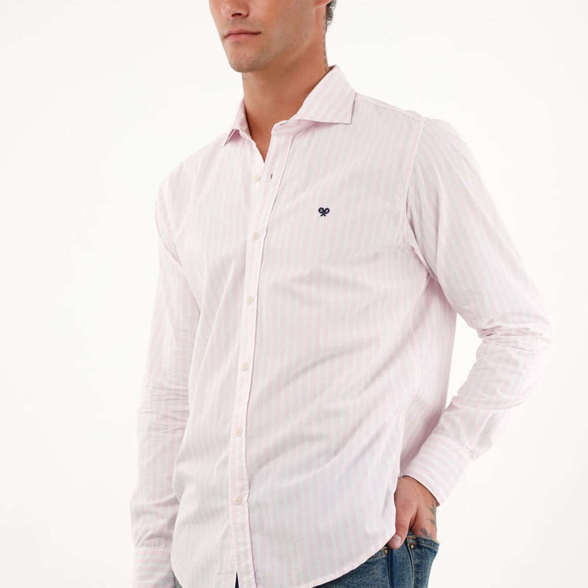 TENNIS - Camisa rosada a rayas para hombre