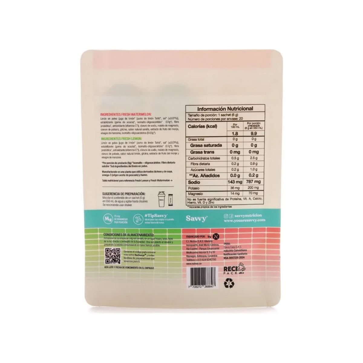 SAVVY - Recharge Savvy Sales Minerales Sandia Limón