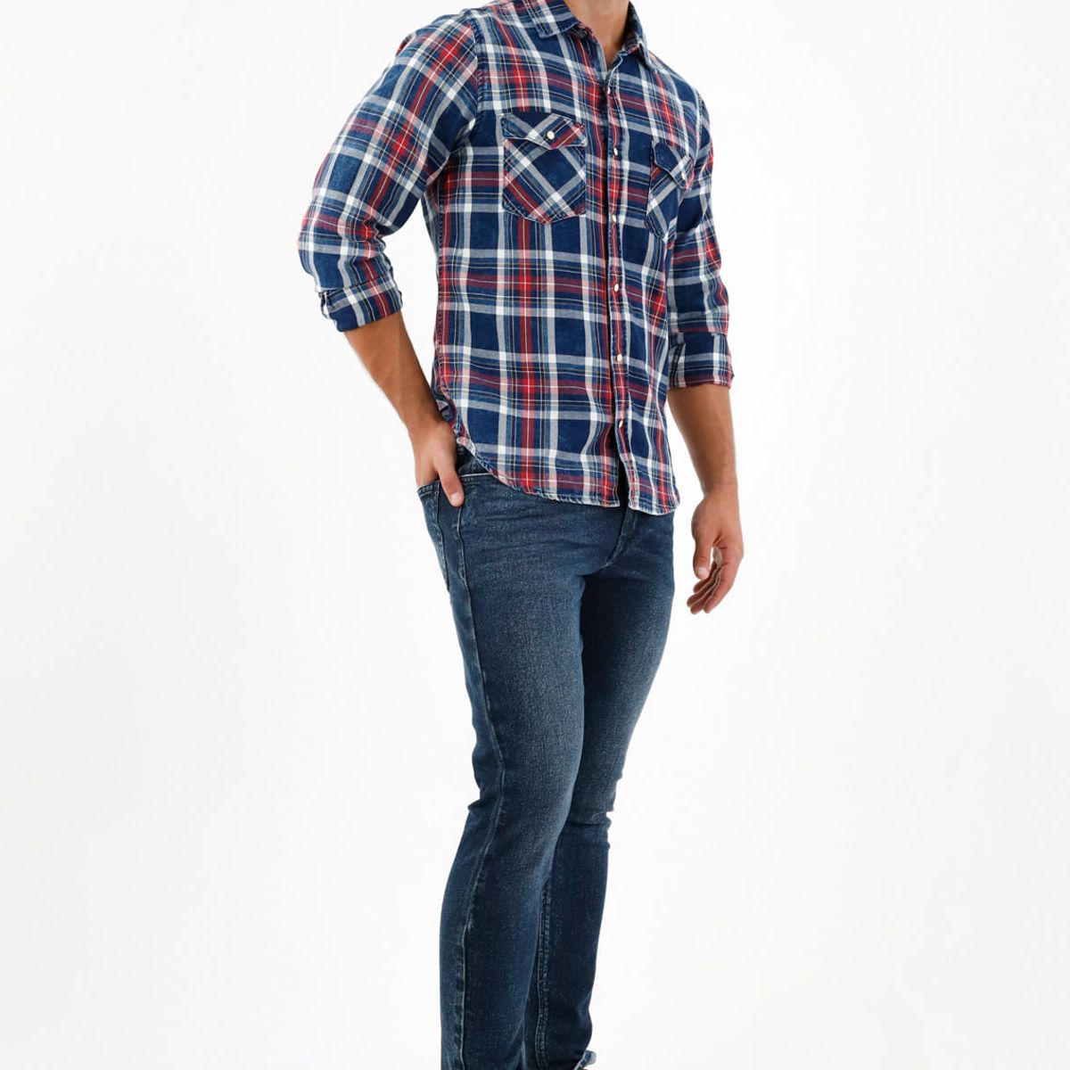 TENNIS - Camisa tipo leñadora azul para hombre