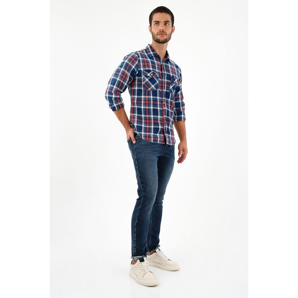 TENNIS - Camisa tipo leñadora azul para hombre