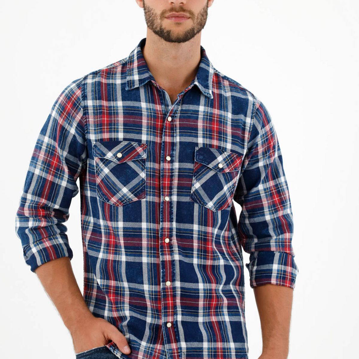 TENNIS - Camisa tipo leñadora azul para hombre