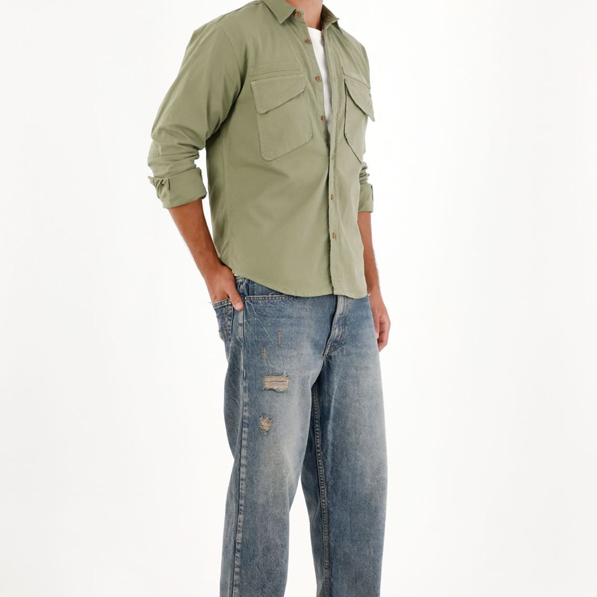 TENNIS - Camisa con bolsillos de tapa y teñido overdye para hombre